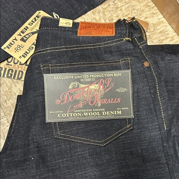 Ralph Lauren Double RL Indigo Relaxed Jeans 16% wool cotton straight leg - Picture 1 of 16